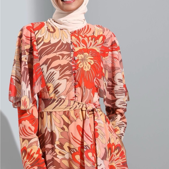 Refka Long Sleeve Print Dress (NWT) Size: 8 / Color: Orange / Item# 1-23724 - Picture 3 of 9